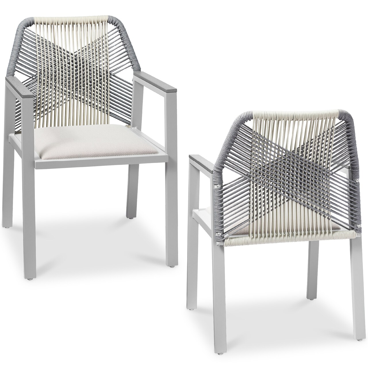Best Choice Products Set of 2 Indoor/Outdoor Aluminum Woven Rope Dining Chairs w/ Armrests